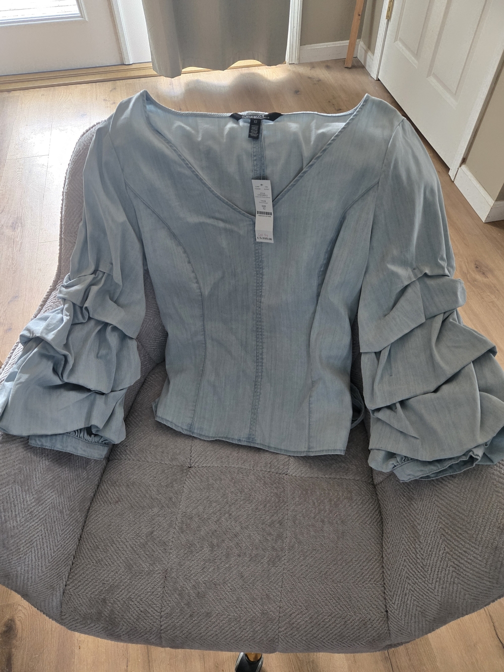 White House Black Market Light Blue Ruffle-Sleeve Blouse